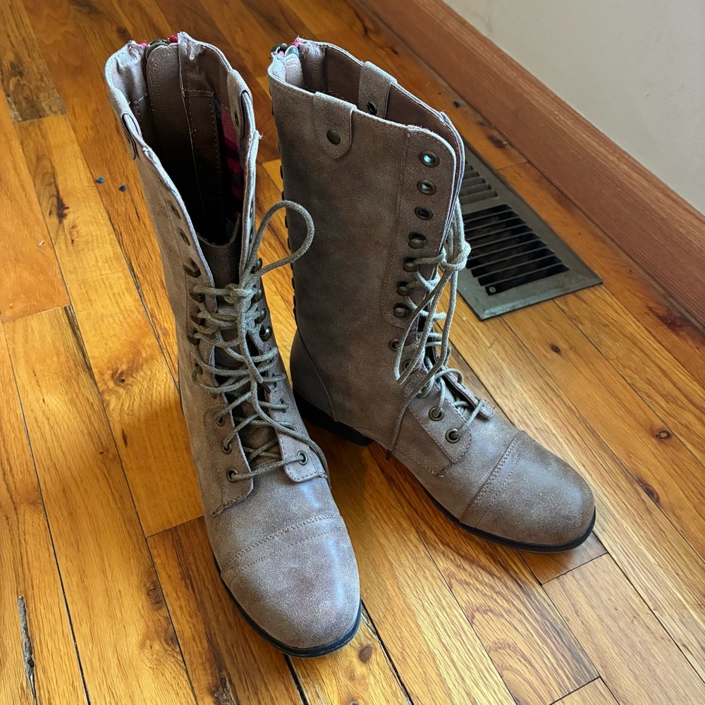Madden Girl Taupe Lace-Up Combat Boots
